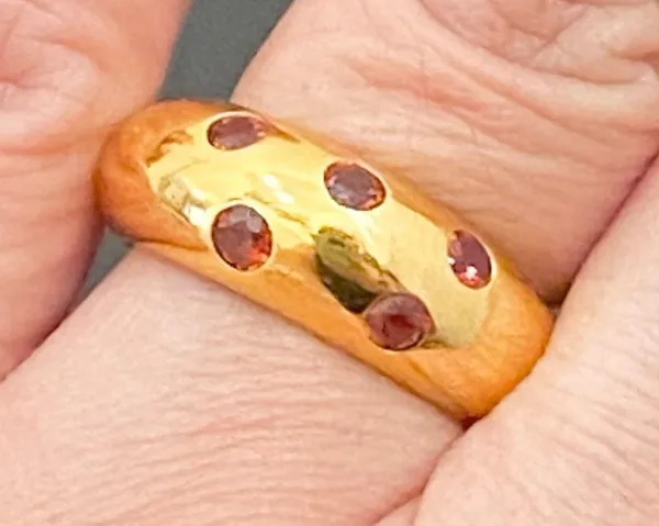 Gold Over  925 Signed Garnet Stones Hinged Bangle & Ring Set - Image 4