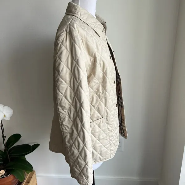 Burberry Classic Diamond Quilted Riding Jacket Tan Plaid Lining Preppy Small - Image 2