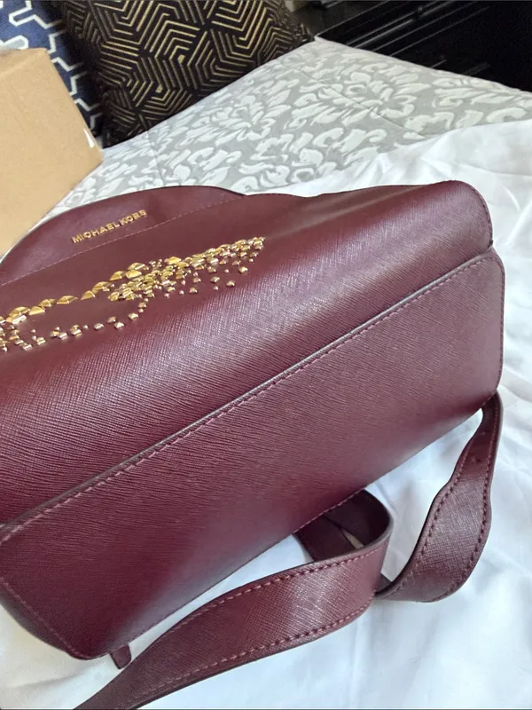 Michael Kors Plum Saffiano Mini Backpack with Gold Stud Hearts - Image 5