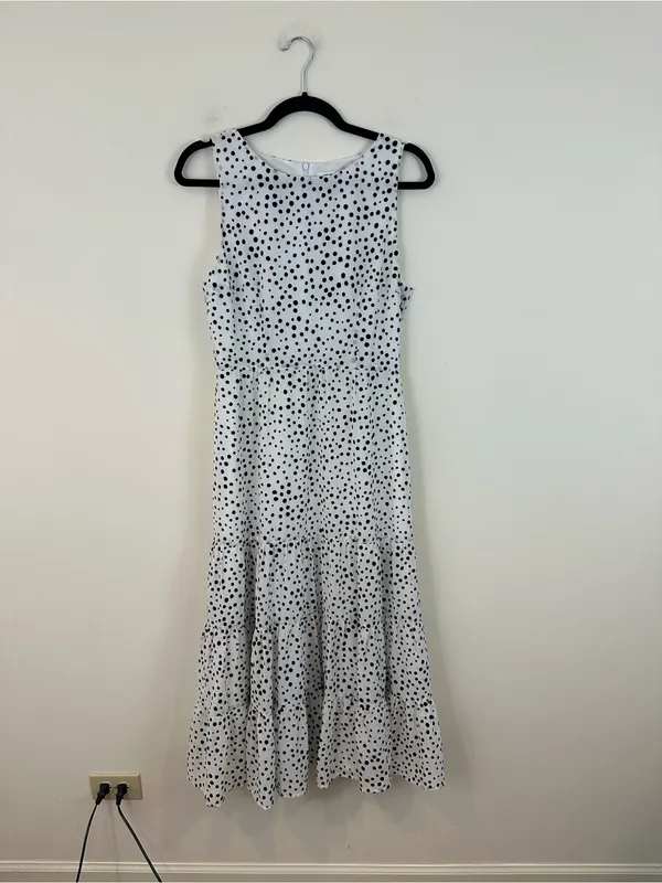 BB Dakota Something About Dots Sleeveless White Polka Dot Tiered Midi Dress Sm - Image 2