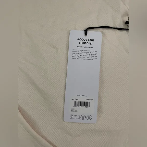 Alo Yoga NWT Accolade Hoodie Sweatshirt Ivory Color Size XL - Image 8