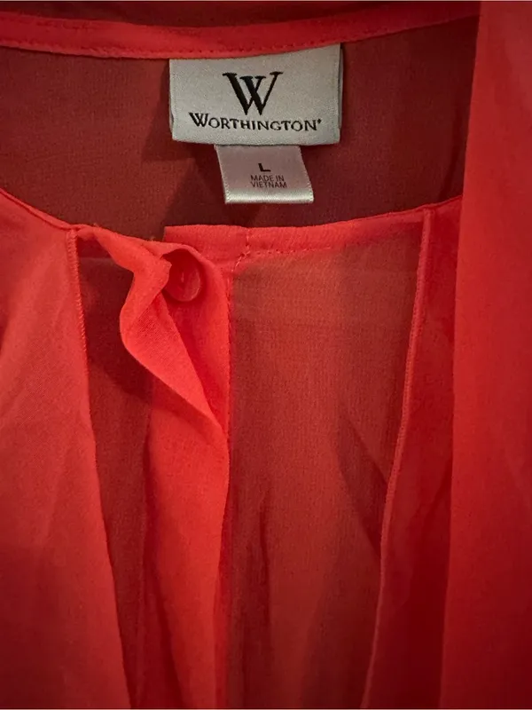 Worthington Coral-Red Sheer Tie-Neck Blouse - Image 2