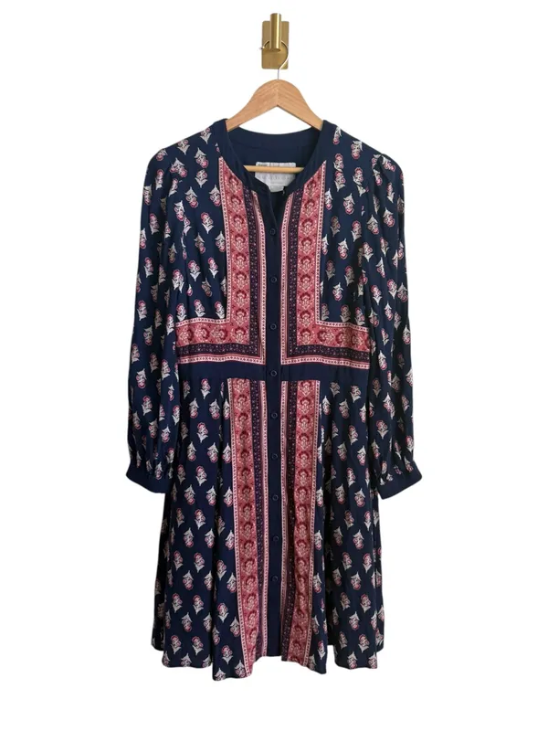 Gal Meets Glam Woodblock Print Button Front Midi Dress Size 10 - Image 5