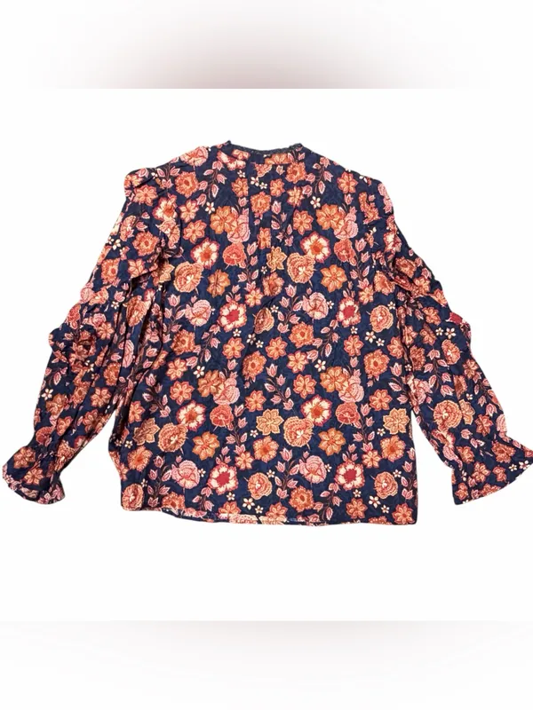 The Pioneer Woman XL Floral Pleated Ruffle Henley Blouse Boho NWT - Image 5