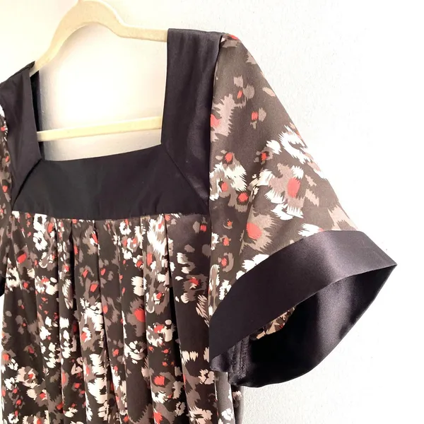 Apostrophe Brown Floral Blouse Flounce Sleeve Square Neck Relaxed Top Sz M - Image 4