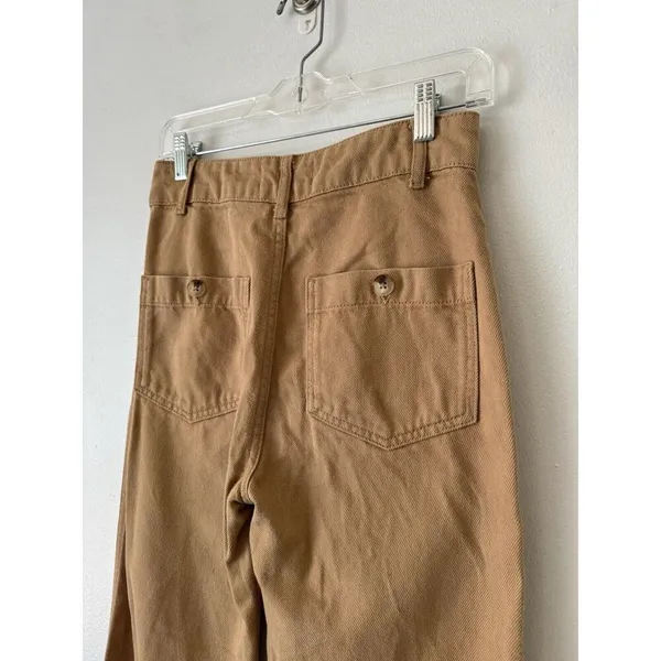 Reformation Jeans Khaki Organic Cotton Tencel Straight Leg High Rise Pants Sz 25 - Image 4
