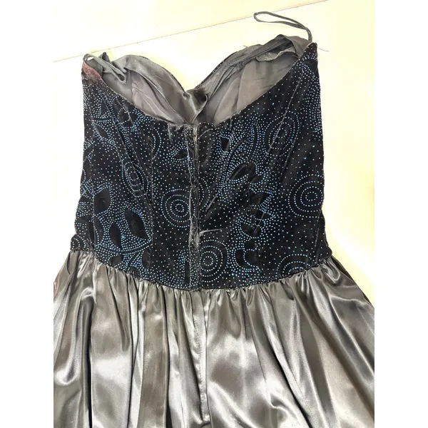 Gunne Sax Jessica McClintock Vintage Strapless Ball Gown Blue, Black 7 - Image 10