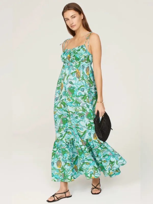 kate spade Green Floral Tie-Shoulder Maxi Dress with pockets - Image 4