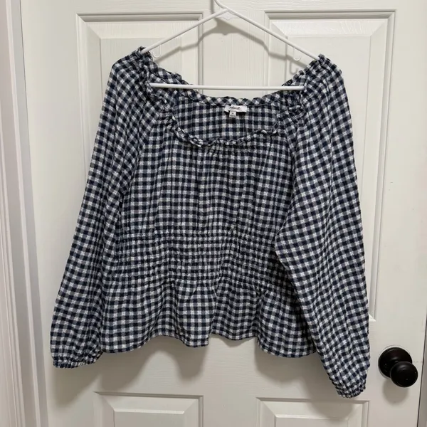 Madewell Sophia Top in Textured Windowpane Size XL - Image 2