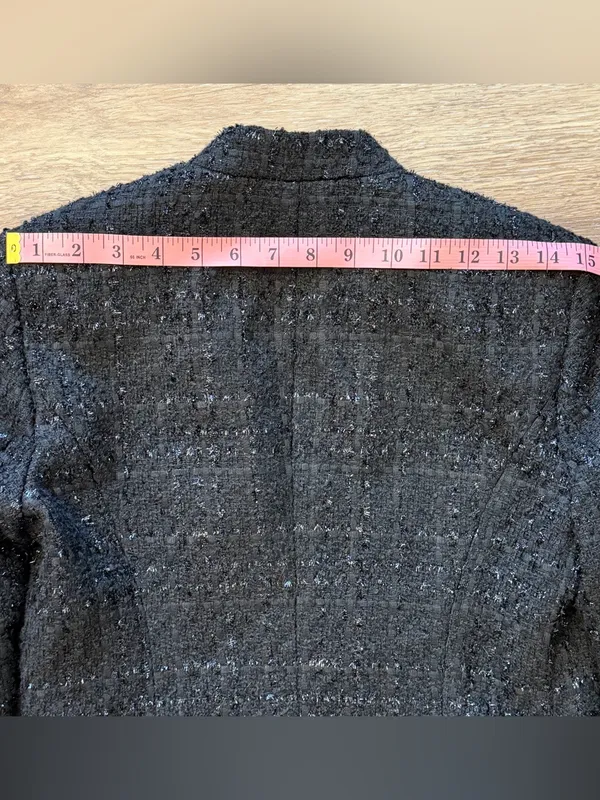 Calvin Klein Metallic Bouclé Tweed Open Front Blazer Black 2 - Image 11