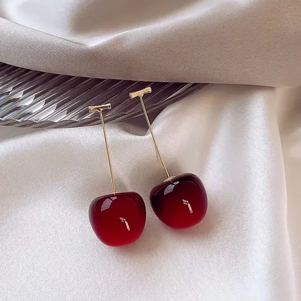 Elegant Cherry Drop Earrings Red - Image 2