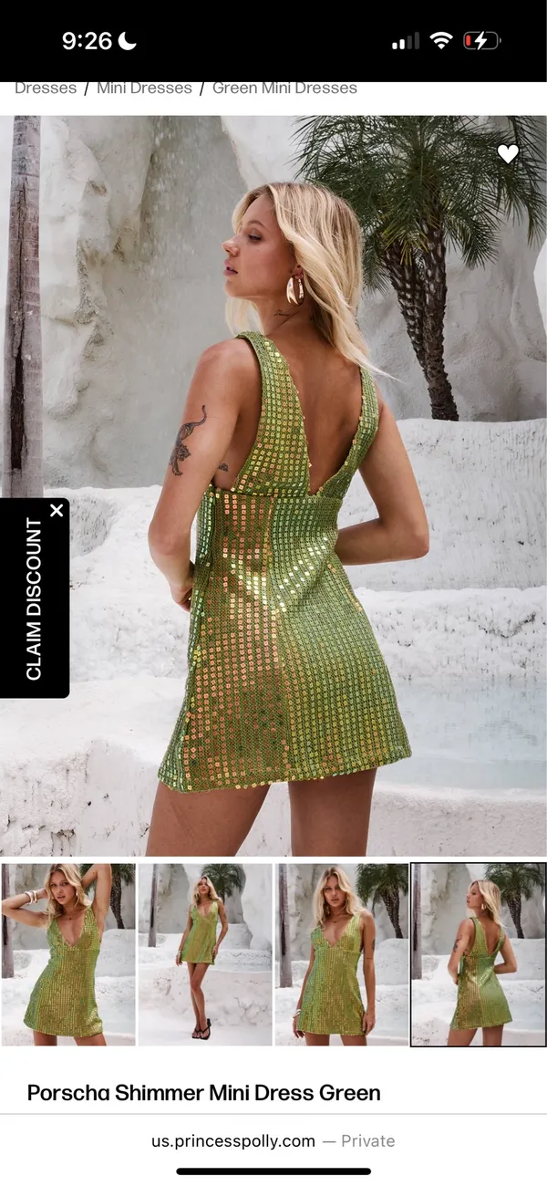 Porscha Shimmer Mini Dress Green - Image 2