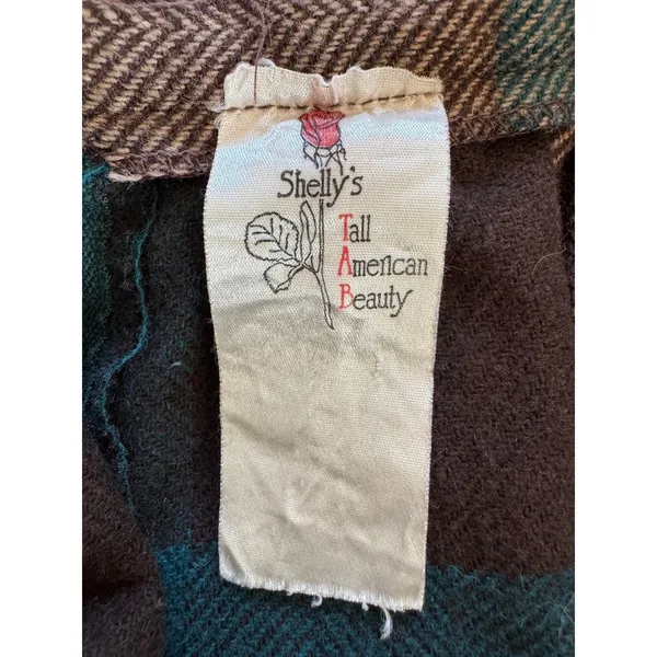 Vintage ‘80s Shelly’s Tall American Beauty Brown & Teal Wool A-Line Midi Skirt - Image 8