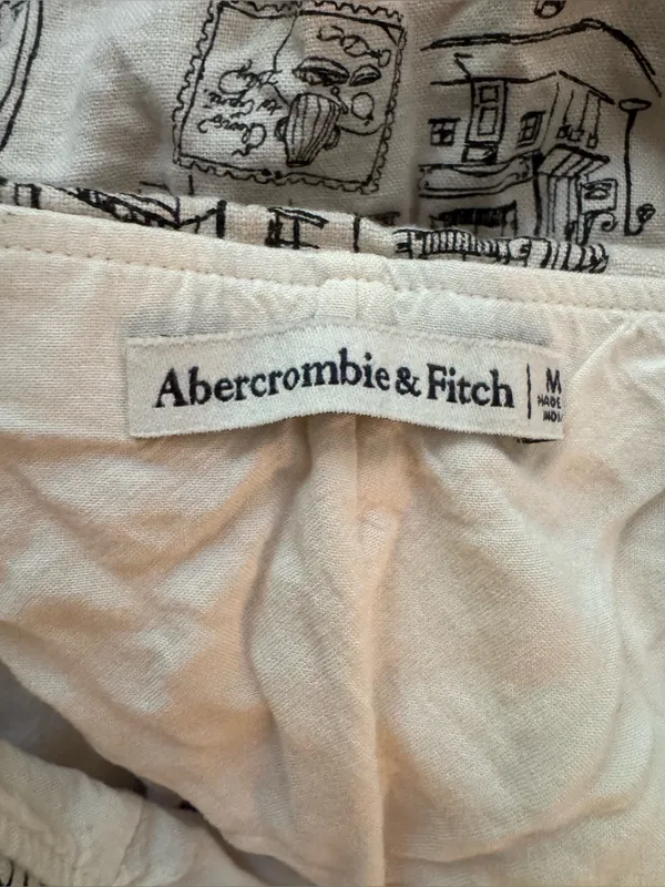 Abercrombie & Fitch Cream Linen Printed Mini Skirt with Sketch Print Medium - Image 2