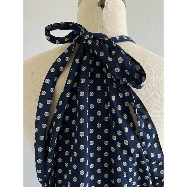 Prose & Poetry Navy Polka Dot Halter Dress Open Back Ruffle XS - Image 5
