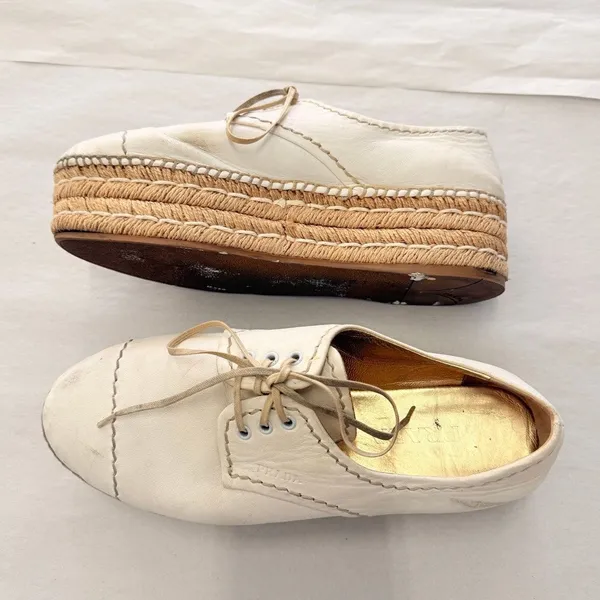 Prada 2024 Leather Platform Espadrilles EU 37.5 US 7.5‎ Off-White - Image 8