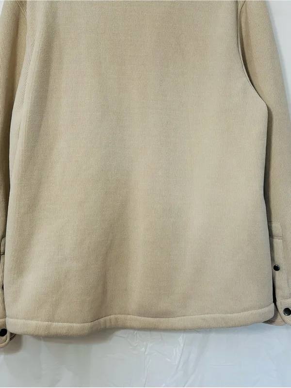 Cozy Neutral Teddy Jacket with Snap Front Tan Size M - Image 5