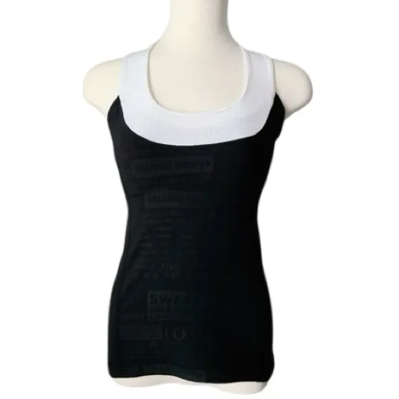 Lululemon Womens Scoop Neck Black Manifesto & White Tank Top Size 8 - Image 2