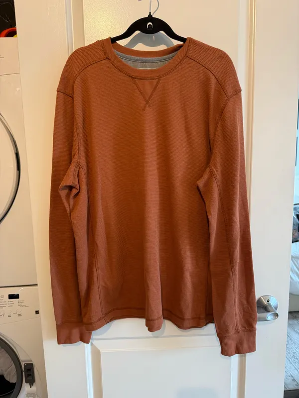 Eddie Bauer Rust Waffle-Knit Thermal Shirt Men’s XL Oversized Fit - Image 3