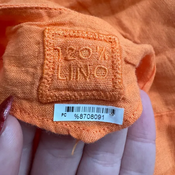 120% Lino Orange Sleeveless Maxi Dress 100% Linen Flax A-Linen Large Sweetheart - Image 3