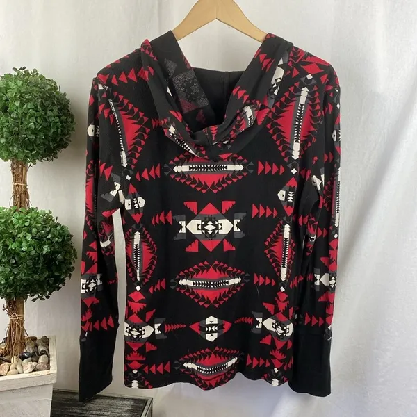 Ralph Lauren Black & Red Tribal Print Long Sleeve Hoody Sweater L - Image 4