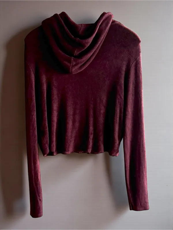 Brandy Melville Burgundy‎ Cropped Hooded Pullover - Image 2