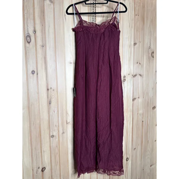 NWT Lulus Veanna Burgundy Textured Lace Button-Front Midi Dress Party Size S - Image 6