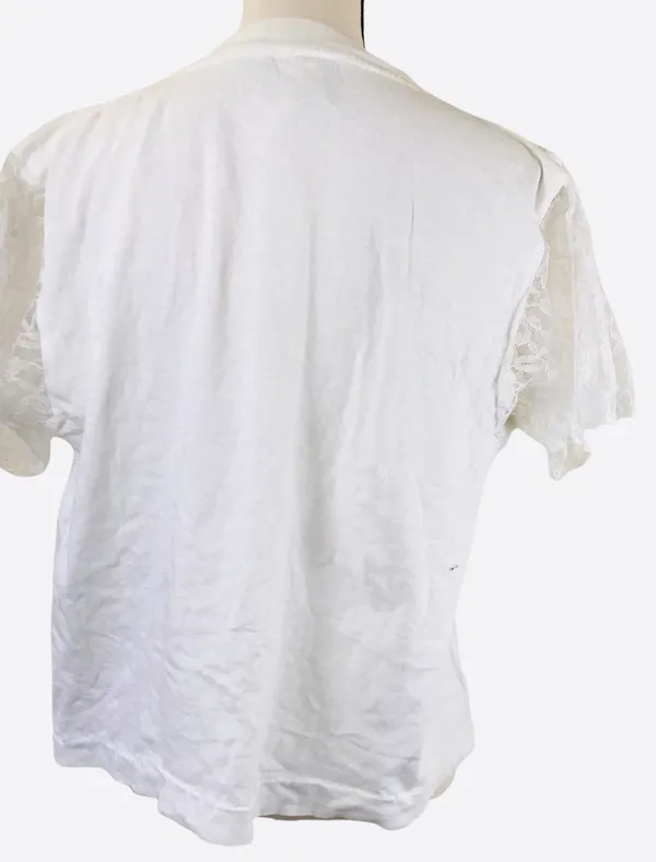 Totally 90s Vintage Style Up! White Pink Blue Puff Design Floral Lace T Shirt OS - Image 2