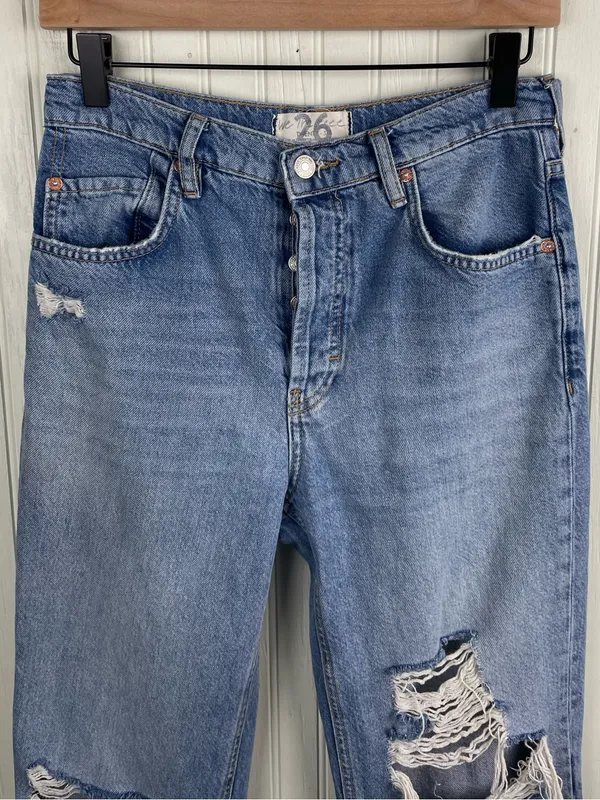 Free People New Dawn Flare Jeans Size 26 Distressed Denim Cotton We the Free - Image 5