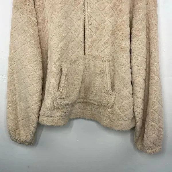 No Boundaries Faux Fur Pullover Sweatshirt Long Sleeve 1/2 zipper XXL - Image 3