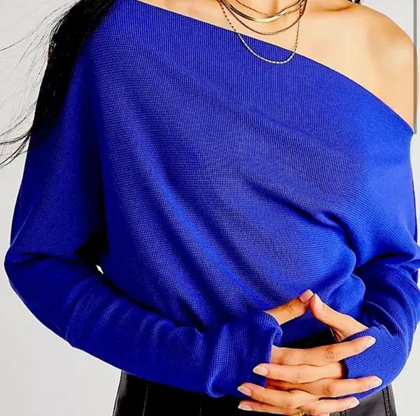 Free People NWT fuji thermal sweater top in indigo - Image 4