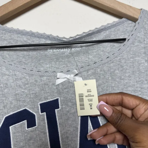 NEW Aeropostale Women Cotton Coquette Top‎ Medium Gray Ciao Pointelle Rib Bow - Image 3