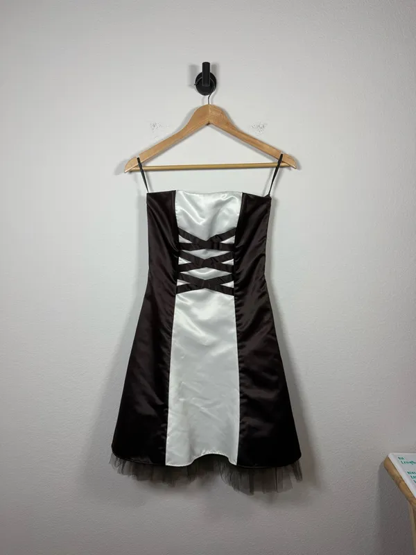 Jessica McClintock Gunne Sax Strapless Satin Corset Dress Brown Size 3/4 - Image 6