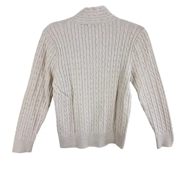 JEANNE PIERRE Womens Cable Knit Shawl Collar Sweater Beige Cotton‎ Long Sleeve L - Image 2