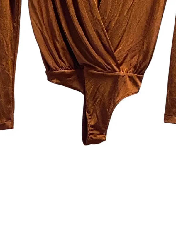Free People Turnt Faux Wrap Bodysuit Rust Size XS Revolve Minimalist Neutral - Image 7