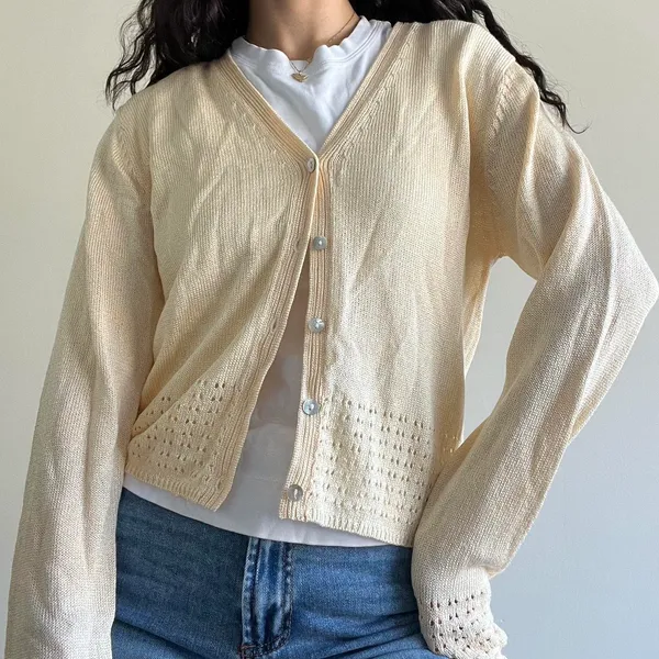 Liz Claiborne Yellow Cream Cardigan 90s - Image 2
