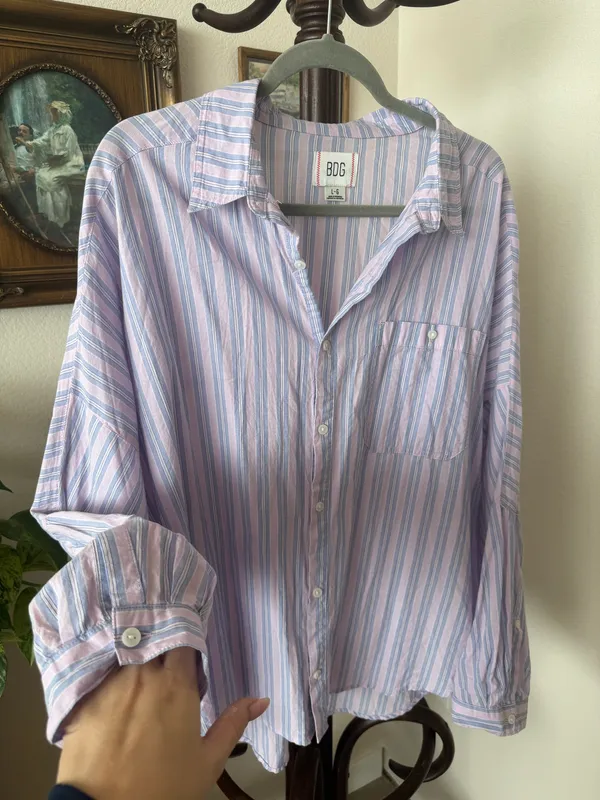 Urban Outfitters Purple Striped Button Up Shirt - Image 2