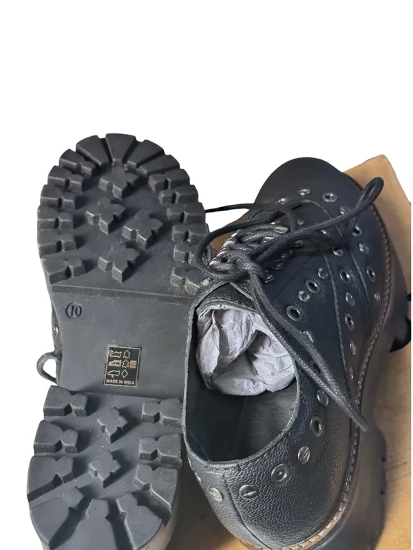 oobash Black Lucy 1990 Repro Leather Studded Lace Up Chunky Platforms Sz 10 $150 - Image 9