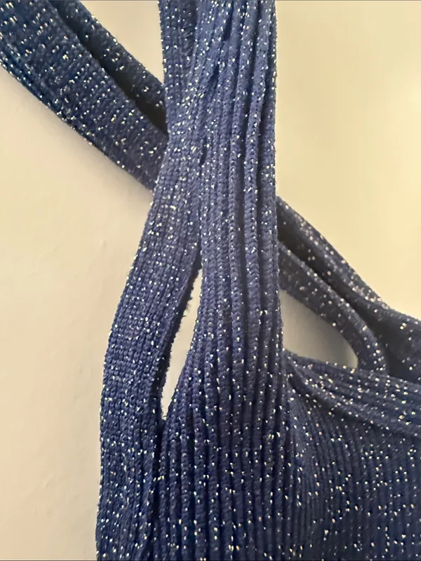 FREE PEOPLE MOVEMENT Navy XS/S Gold sparkle Ribbed Tank Top. - Image 7