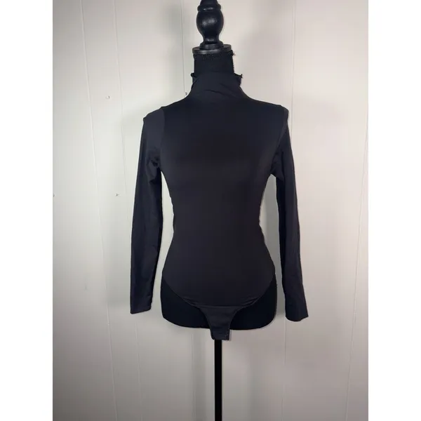 skims essential mock neck long sleeve bodysuit L/XL black Slimming - Image 2
