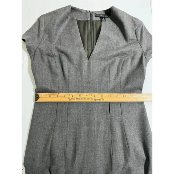 Ralph Lauren Grey Virgin Wool Blend Notched V-Neck Sheath Dress Size 4 - Image 7