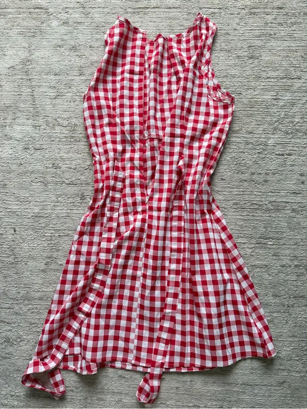 SHEIN Red and White Gingham Sleeveless Mini Dress (Size Small) - Image 4