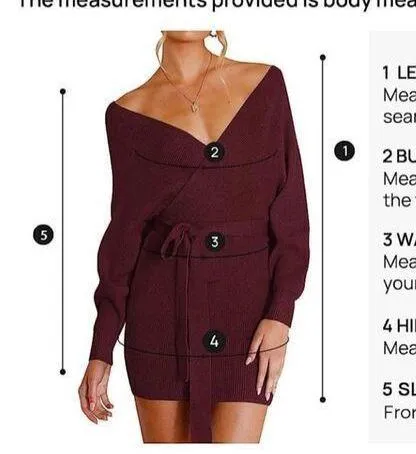 NEW Batwing Sleeve Wrap Knit Backless Pullover Sweater Dress L NO BELT - Image 5