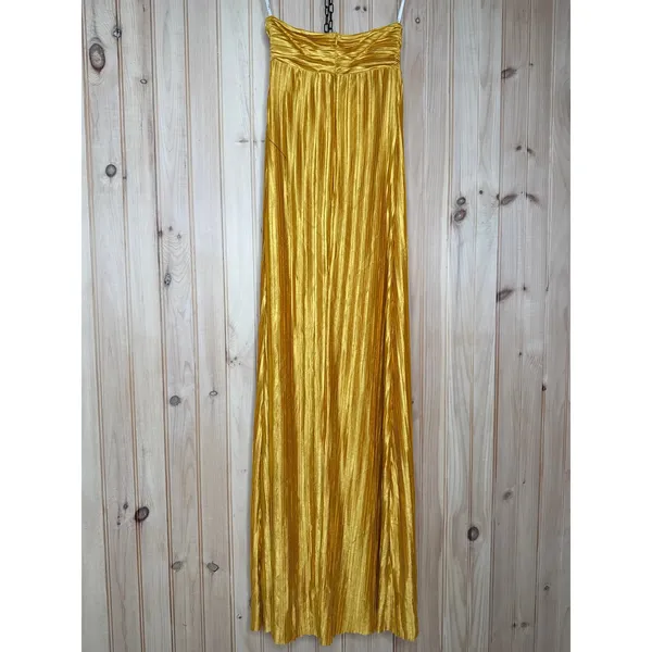 NWOT Lulus Whimsical Beauty Golden Yellow Satin Plisse Strapless Maxi Dress XS - Image 7