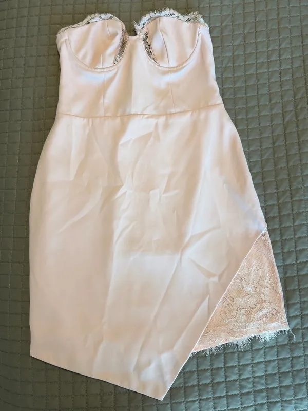 NBD Revolve Pink Satin Lace Bustier Strapless Homecoming Dress M Asymmetrical - Image 2