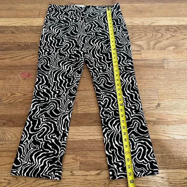 Zara Black White Psychedelic Swirl Jacquard Straight Leg Pants Size Large - Image 3