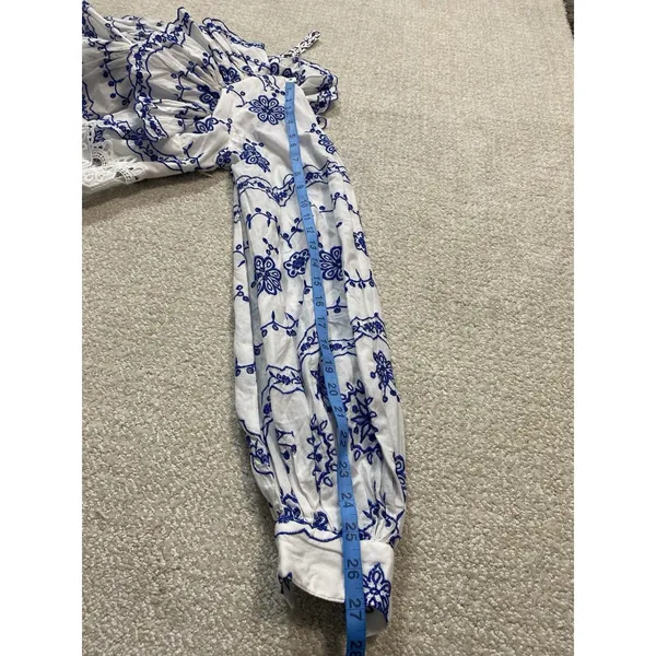 ASOS EDITION White Blue Embroidered Maxi Dress Lace Long Sleeve US 2 . - Image 12