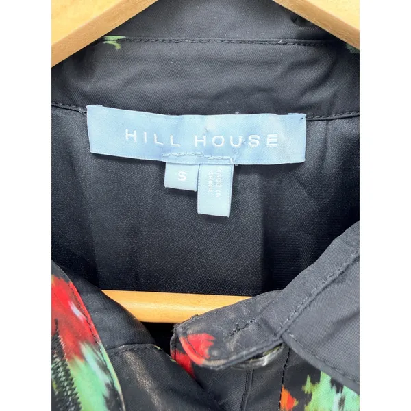 Hill House The Rosalind Dress Black Ikat Floral Taffeta Pintuck Pleated‎ Small - Image 4
