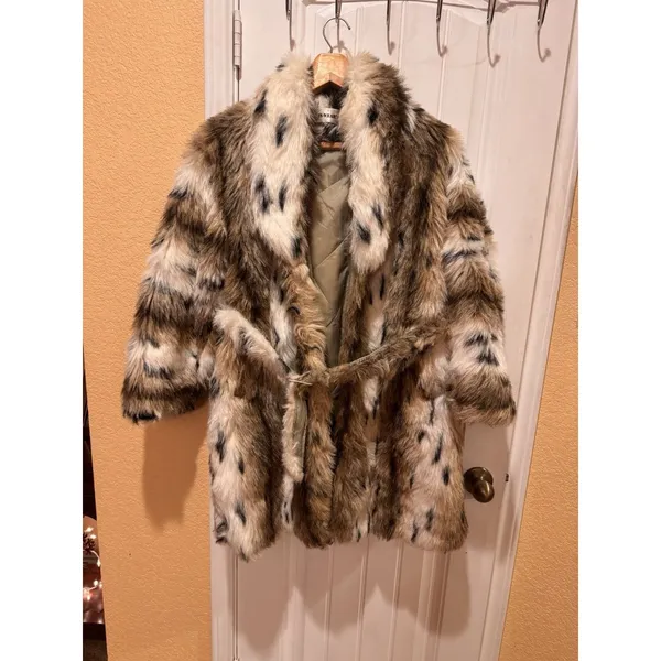 In Wear Faux Fur Coat Jacket Removable Hood Fuzzy No Size - Image 2