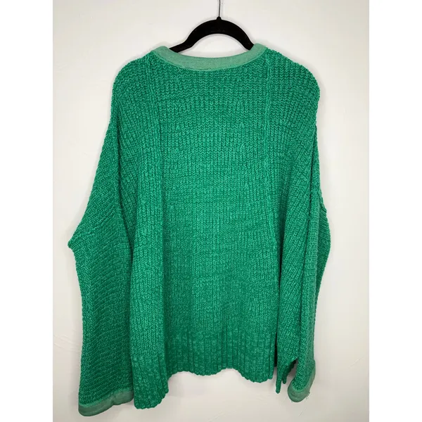 Free People Take Over Me Sweater XS/S Green V-Neck Oversized Woven Pullover - Image 3